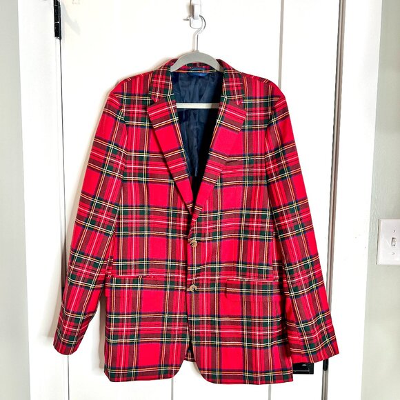 Biltmore Tartan Plaid 100% Wool Men's 2-Button Blazer Holiday Classic Size 40L - Picture 1 of 5